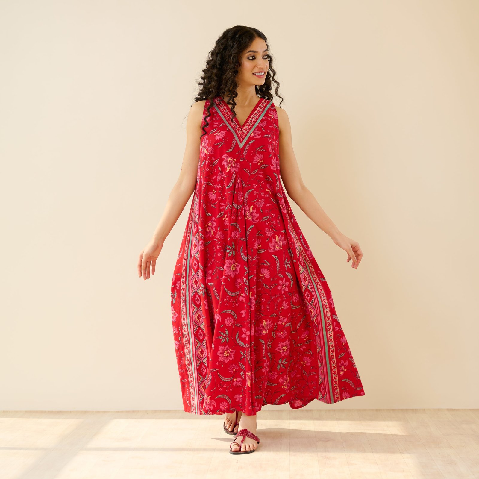 Sara Sanganeri Cotton Maxi Dress - Red