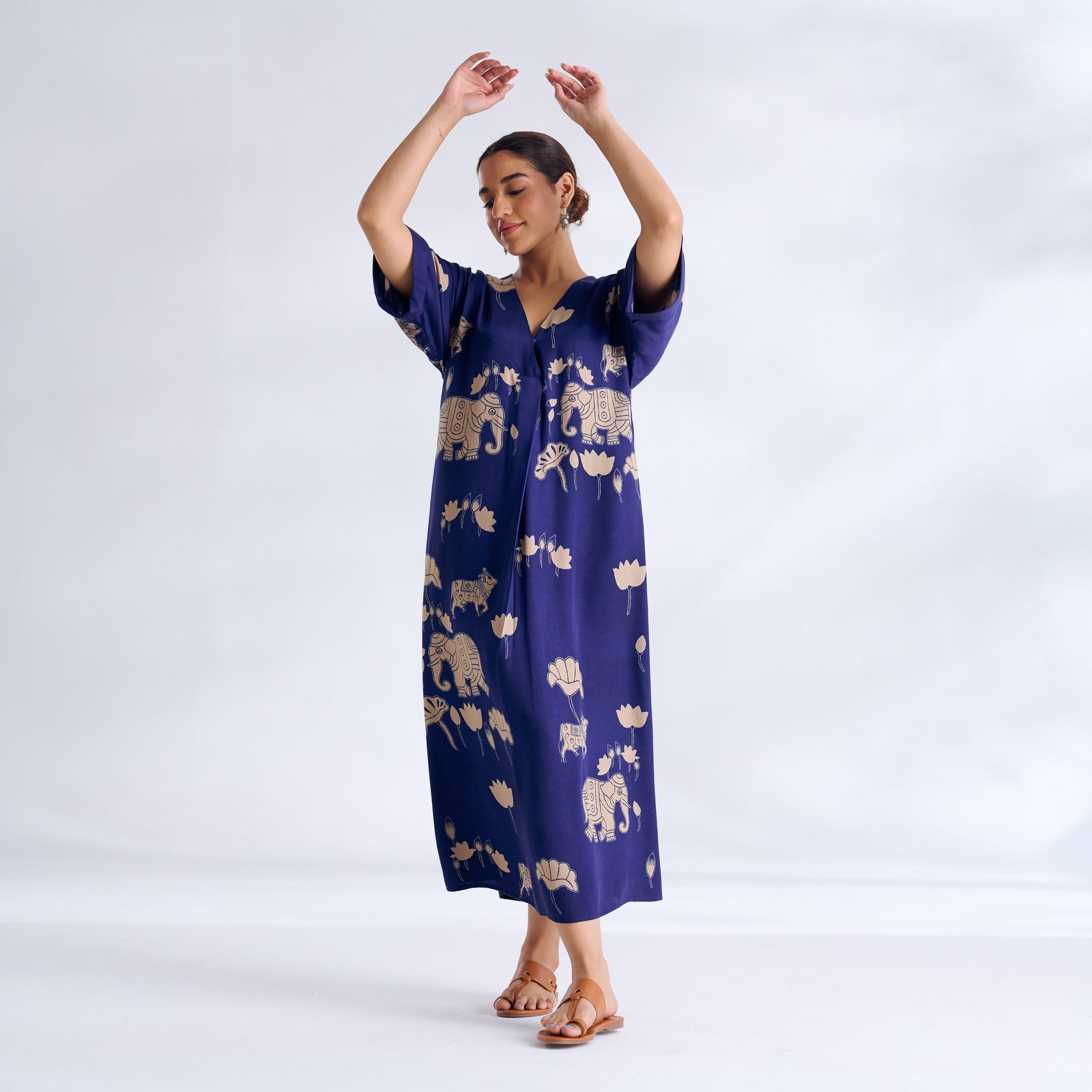 Ele Fun Modal Satin Dress - Royal Blue