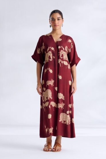 Ele Fun Modal Satin Dress - Maroon