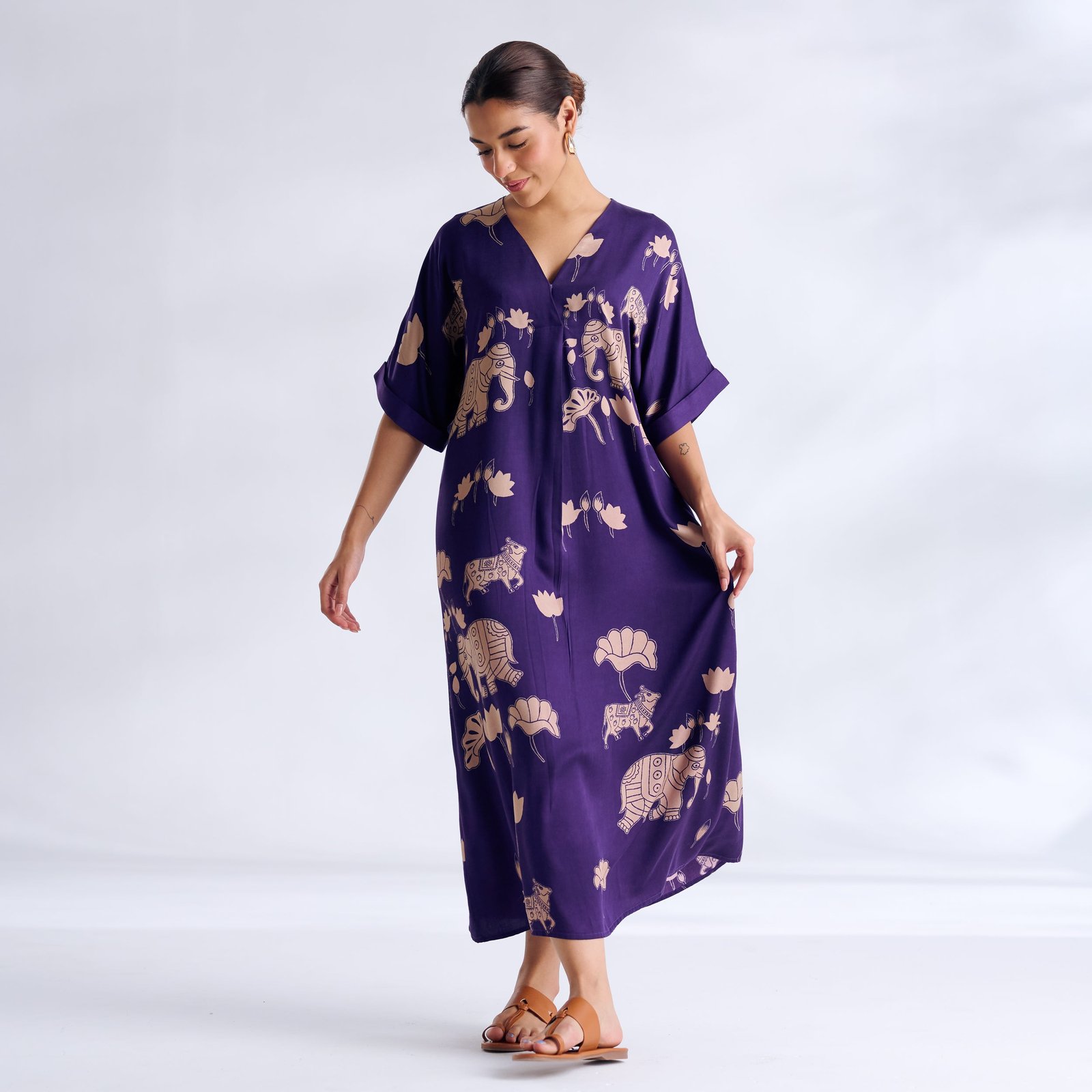Ele Fun Modal Satin Dress - Violet