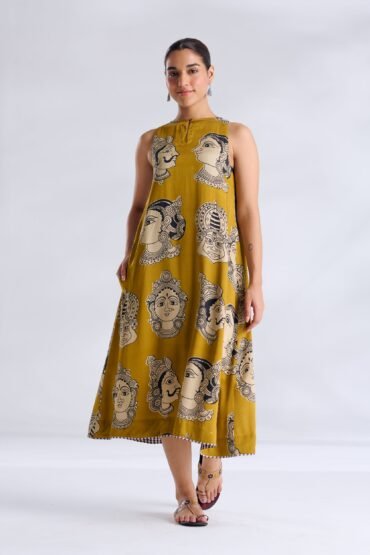 Roopika Modal Satin Dress - Ochre Yellow
