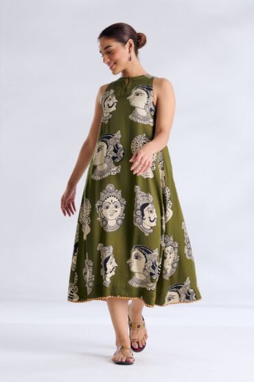 Roopika Modal Satin Dress - Henna Green