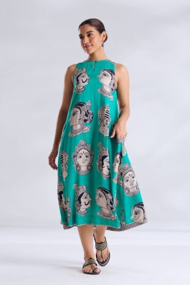 Roopika Modal Satin Dress - Turquoise