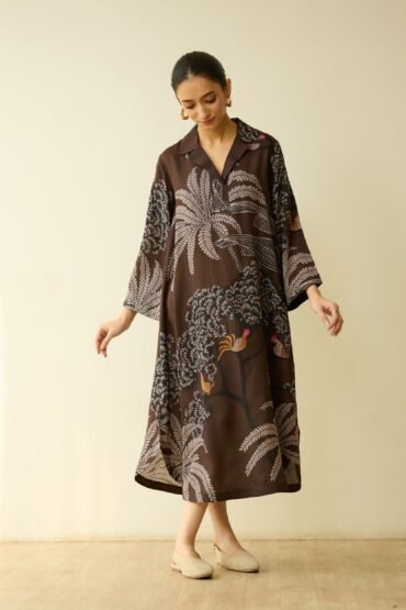 Palm Tree Modal Statement Dress - Coco Brown