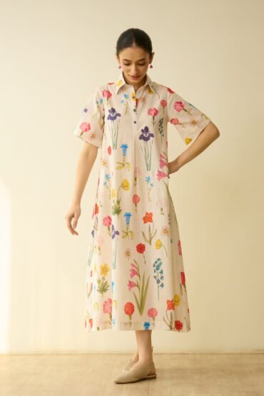 Ruby Slub Cotton Day Dress - Off White