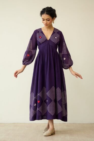 Solitaire Kota Doria Cotton Dress - Aubergine