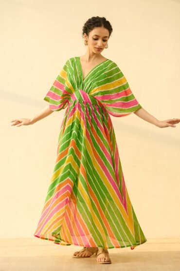 Bebo Hand Embroidered Kota Doria Cotton Maxi Dress - Multicolour