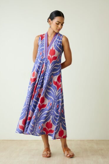 Amara Slub Cotton Sleeveless Dress - Blue