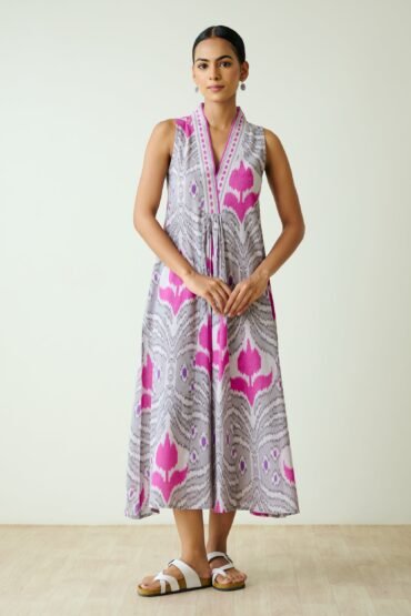 Amara Slub Cotton Sleeveless Dress - Grey