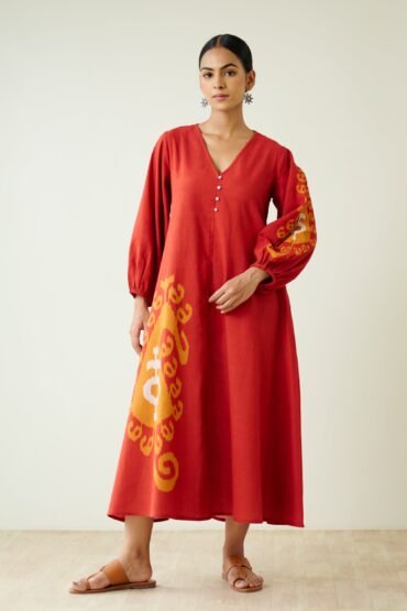 Mabel Slub Cotton Maxi Dress - Rust