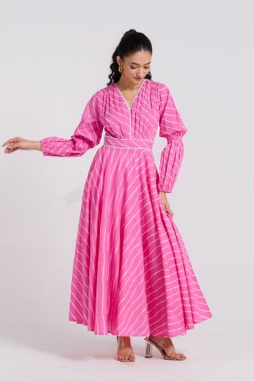 Pink Leheriya Pure Cotton Maxi Dress