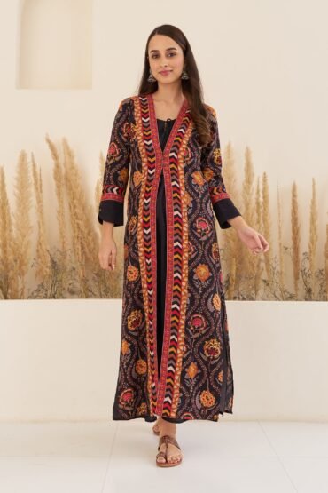 Black Side Slit Dress with Long Shrug