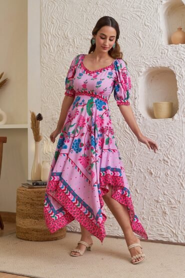 Lavender Handkerchief Dress with Puff Sleeves