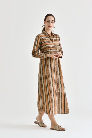 Brown Sanganeri Printed Cotton Kurta Dress