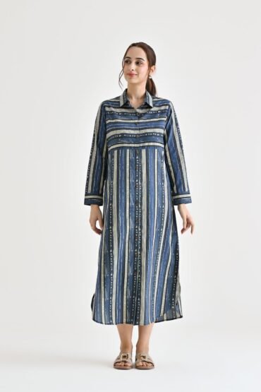 Blue Sanganeri Printed Cotton Kurta Dress