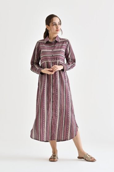Mauve Sanganeri Printed Cotton Kurta Dress