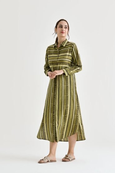 Olive Sanganeri Printed Cotton Kurta Dress