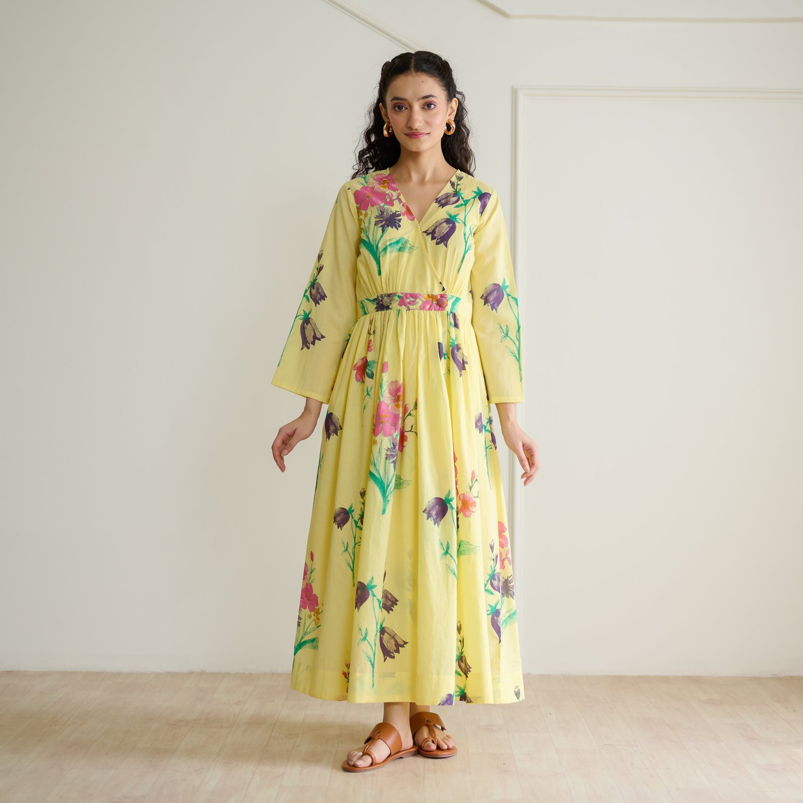 Tulip Cotton Overlap Dress with Mulmul Slip - Banana Yellow