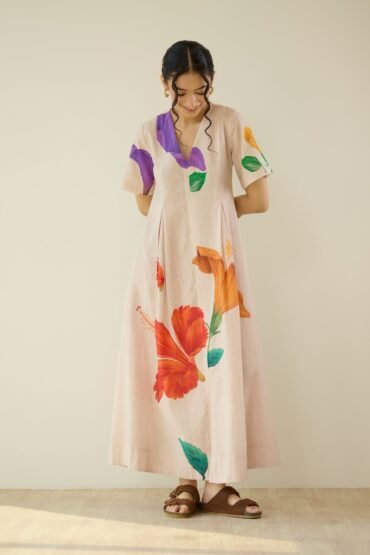 Hibiscus Bloom Cotton Maxi Dress - Off White