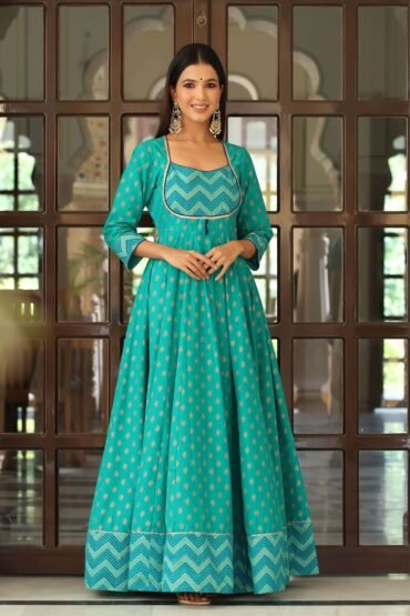 Gold Print Kalidar Dress