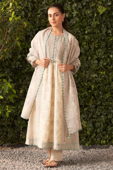 Amaya Cream Printed Chanderi Suit Set with Dupatta