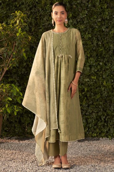 Amaya Green Printed Chanderi Suit Set with Dupatta