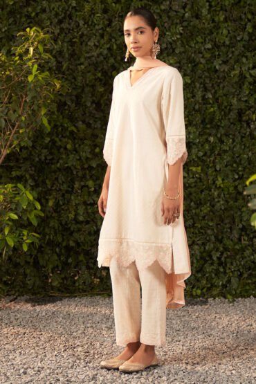 Mavia Luna Powder Pink Embroidered Cotton Dobby Suit Set with Dupatta