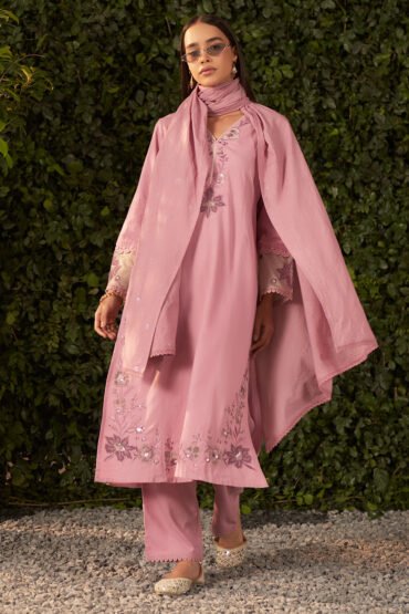 Raveena Twilight Lilac Embroidered Cotton Suit Set with Dupatta