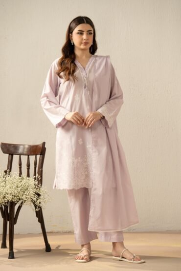 Dyed Cambric Chikankari Stitched 3 Piece Suit