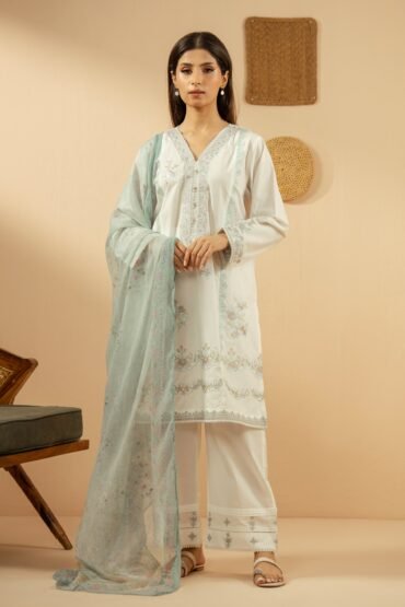 Embroidered Cambric Stitched 3 Piece Suit