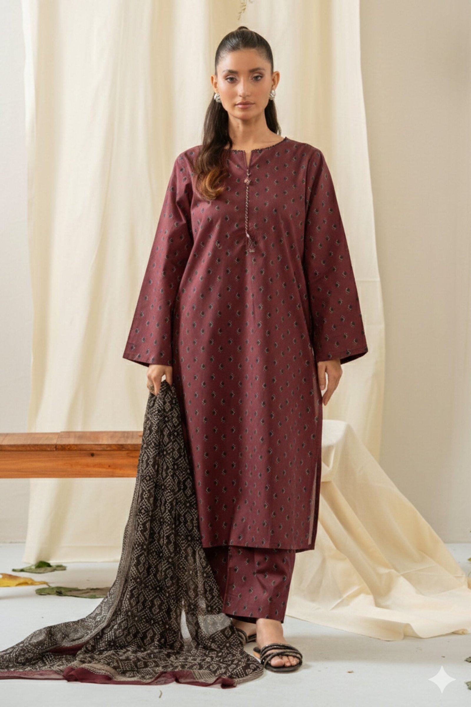 Printed Cambric Stitched 3 Piece Suit