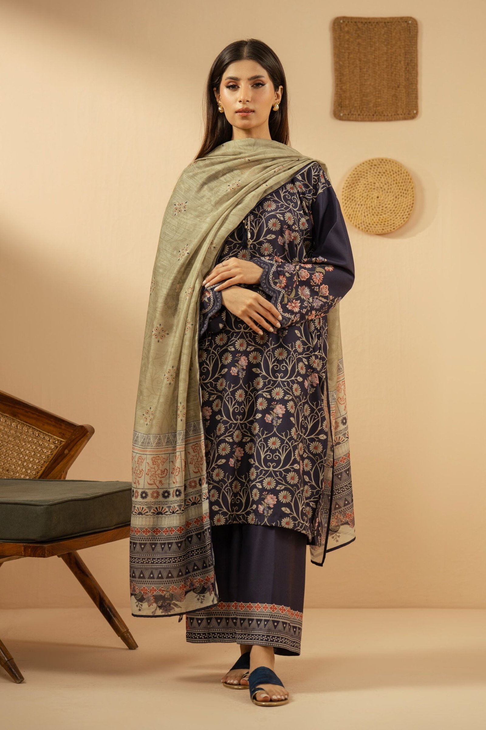 Printed Poly Cambric Stitched 3 Piece Suit