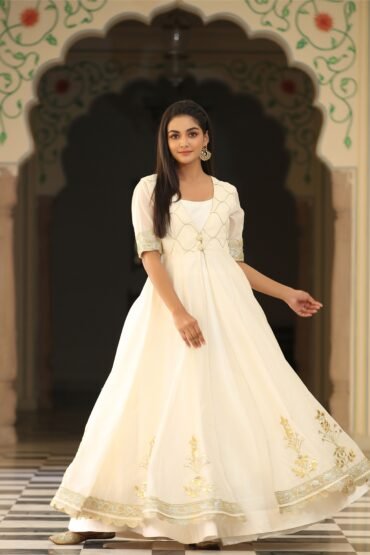 Pure Chanderi Kalidar Boota Dress