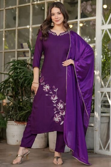 Mesmerizing Wine Embroidered Viscose Festival Wear Pant Suit