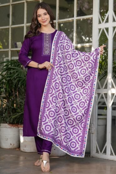 Attractive Wine Sequins Rayon Traditional Pant Suit With Dupatta