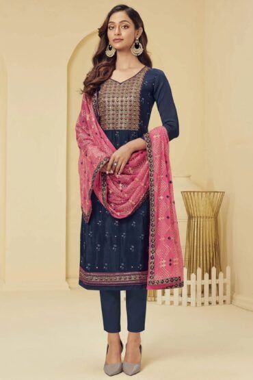 Spectacular Blue Thread Work Georgette Event Wear Pant Suit