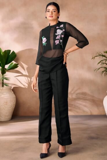Glamorous Black Hand Work Organza Western Wear Co-Ord Set