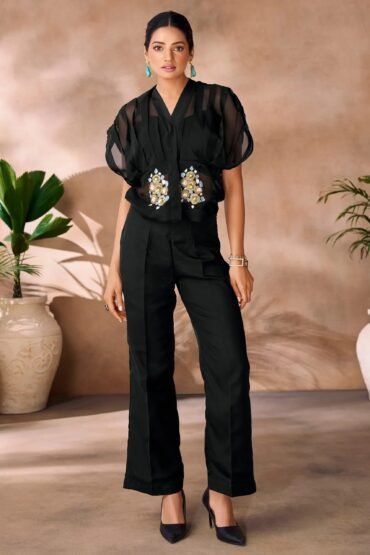 Astonishing Black Hand Work Organza Party Wear Co-Ord Set