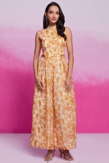 Fantastical Cream Digital Printed Organza Western Dress