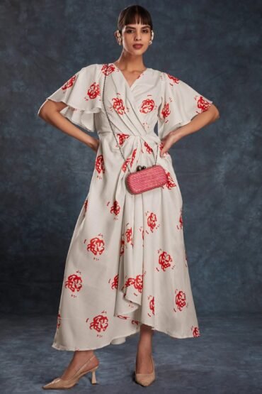 Glamorous Cream Printed Linen Western Wear Maxi Dress