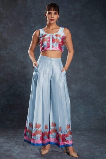 Charming Sky Blue Digital Printed Linen Party Wear Co-Ord Set