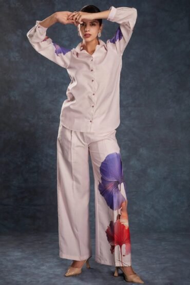 Precious Light Pink Floral Printed Linen Western Wear Co-Ord Set