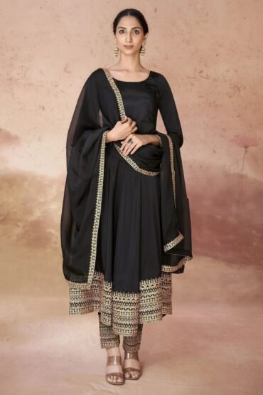 Amazing Black Heavy Embroidered Border Anarkali Suit With Dupatta