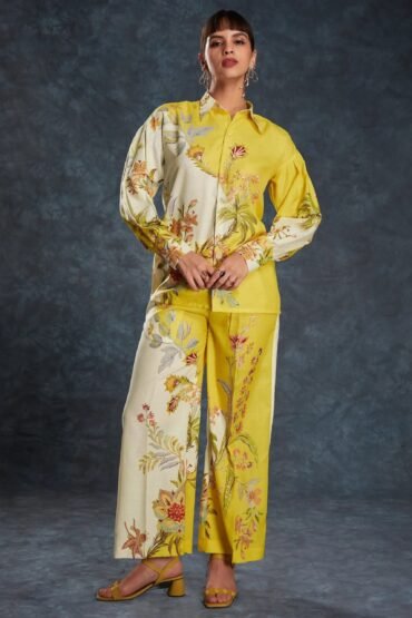 Adorable Yellow Floral Printed Linen Casual Wear Co-Ord Set