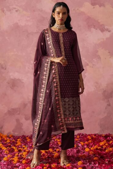 Charming Wine Beads Work Georgette Festival Wear Pant Suit