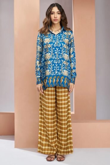 Enchanting Royal Blue Floral Printed Silk Casual Wear Co-Ord Set