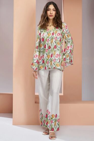 Captivating White Floral Printed Muslin Silk Office Wear Co-Ord Set