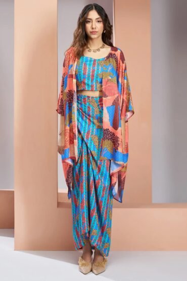 Fascinating Aqua Blue Digital Printed Silk Party Wear Co-Ord Set