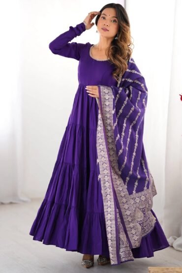 Classic Dark Purple Chanderi Silk Anarkali Suit With Banarasi Silk Dupatta