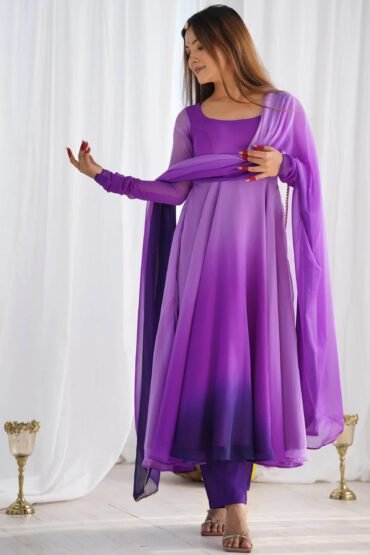 Awesome Purple Shaded Georgette Casual Wear Anarkali Suit With Dupatta